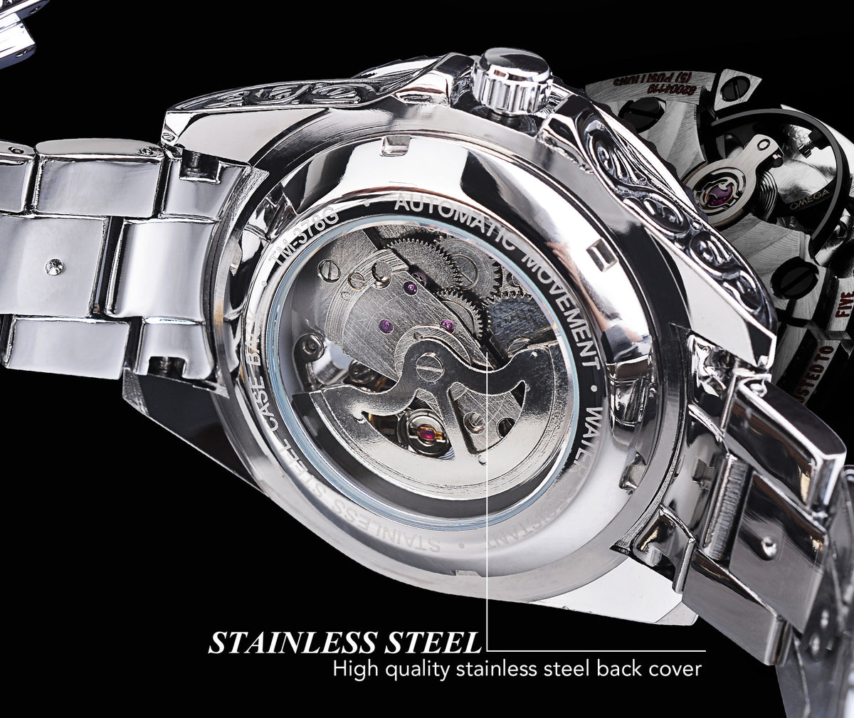 Men's Black Silver Automatic Mechanical Watch - Steel Strap