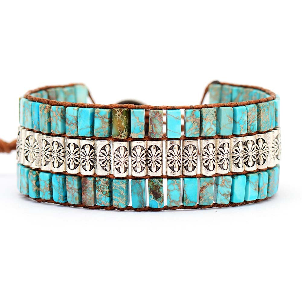 New Cross-border Handmade Beaded Bracelet Emperor Stone Antique Metal Bead Braided Jewelry European and American Popular Jewelry