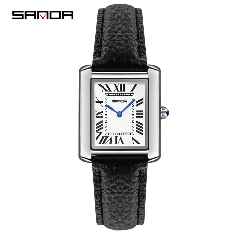 Silver Rectangular Couple's Watch - Roman Numerals, Waterproof