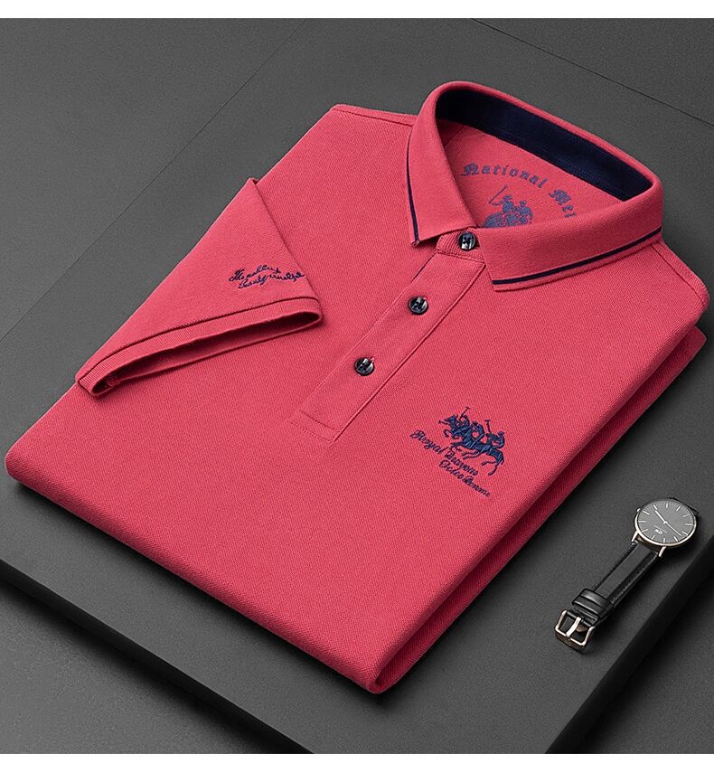 Men's Rose Red Embroidered Polo Shirt | Aladinae