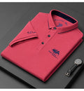 Men's Rose Red Embroidered Polo Shirt | Aladinae