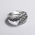 S925 sterling silver European and American retro old feather ring female simple fashion Thai silver jewelry temperament ring wholesale