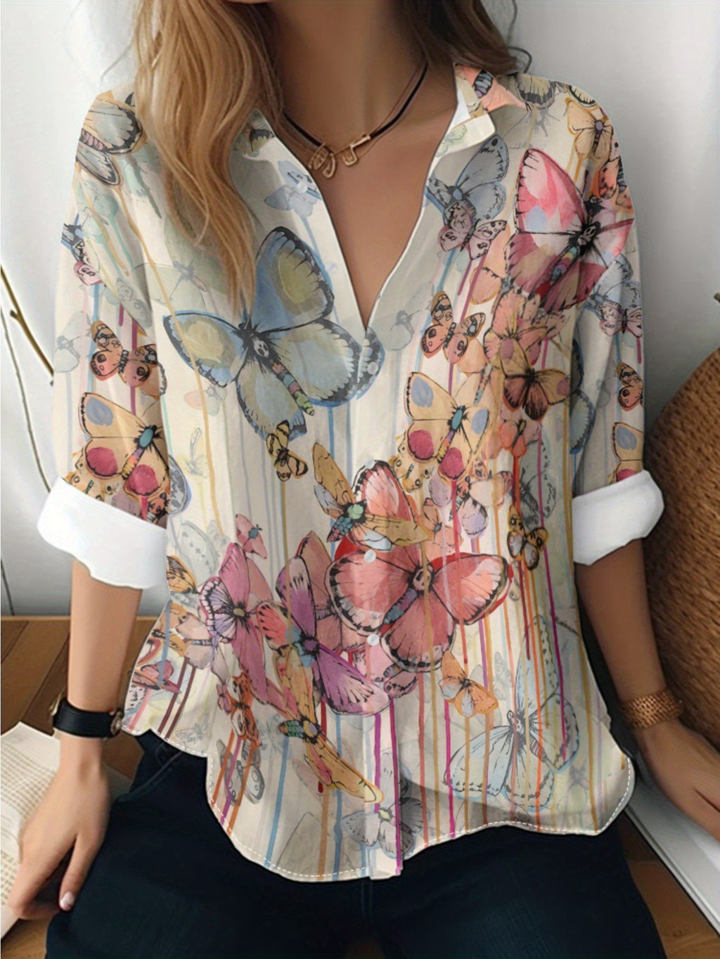 Cat cross-border Amazon European and American women's 3D printed floral pattern long-sleeved shirt women's fashion tops