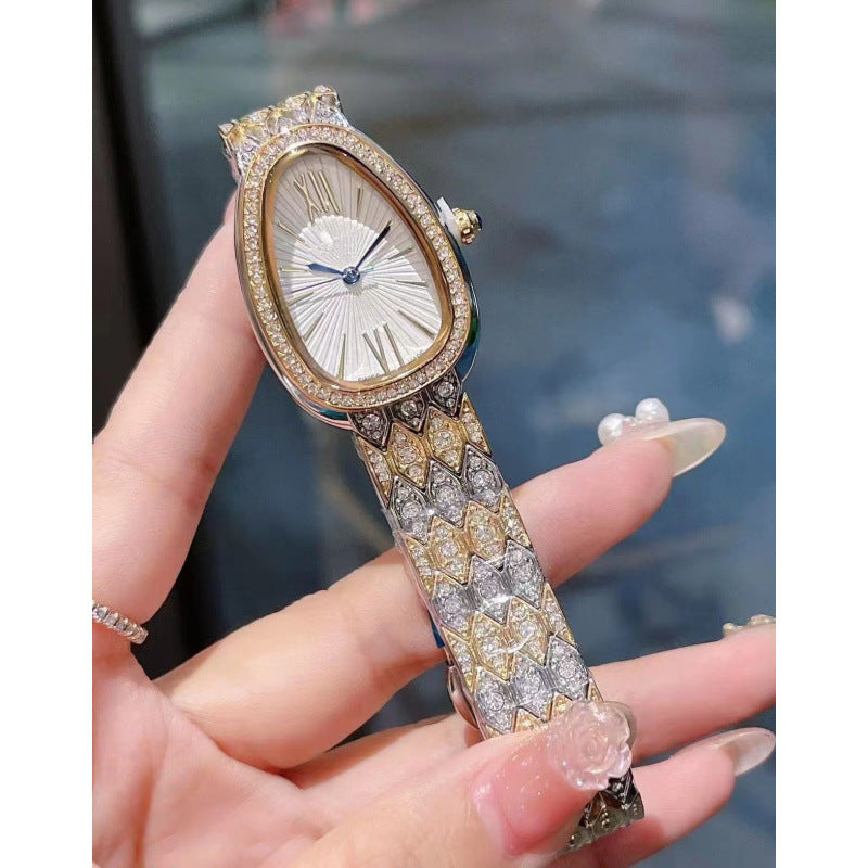 Women's Snake Pattern Crystal Watch - Sunburst Dial