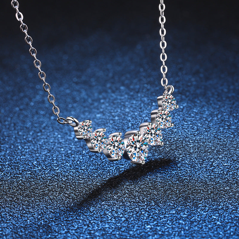 S925 sterling silver pendant for women, plated with Pt950, featuring a 1.7-carat D-color moissanite design inspired by the Seven Princesses necklace, in a traditional Chinese style.