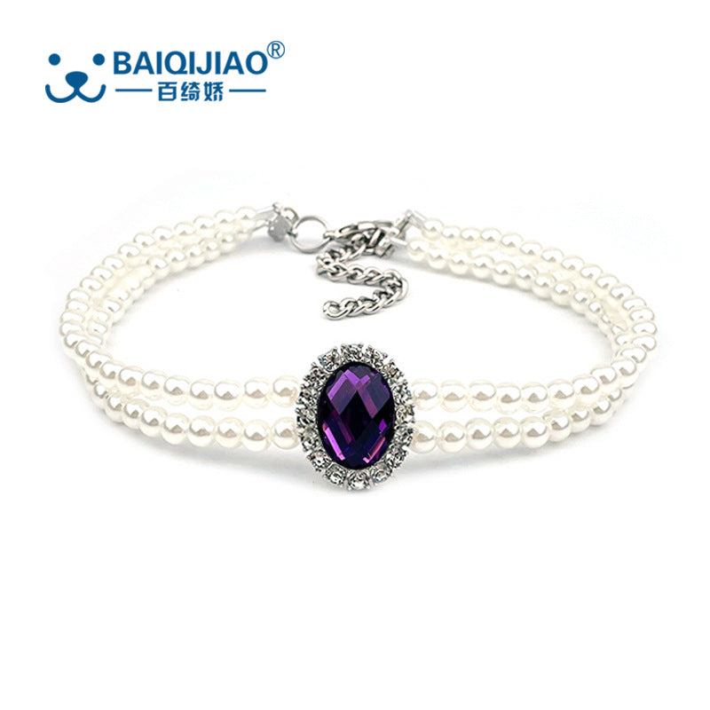 Amazon pet double row vertical pearl rhinestone collar for cats and dogs, adjustable necklace, cute accessories
