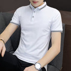 Men's Gray Polo Shirt - Stand-Up Collar, Short Sleeve
