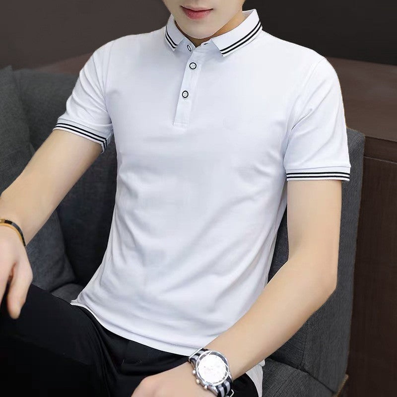 Men's Gray Polo Shirt - Stand-Up Collar, Short Sleeve