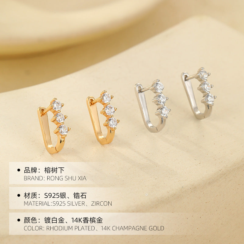 Banyan Tree S925 Sterling Silver Simple 14K Gold Plated Comet Diamond Earrings for Women, Cross-border Ins Fashionable Versatile Earrings