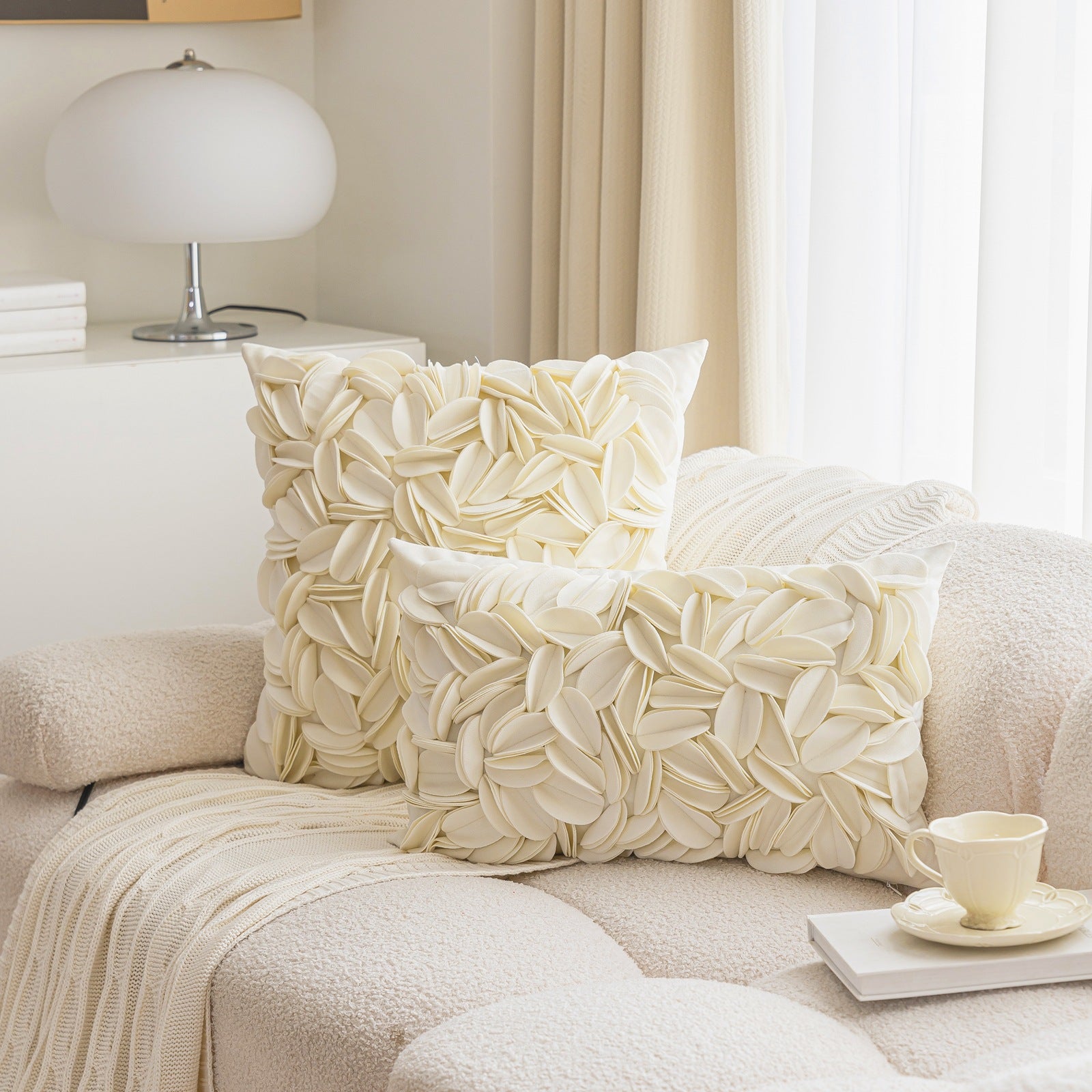 New minimalist luxury style handmade decorative pillowcase, solid color petal-patterned double-layered sofa cushion/bed backrest.