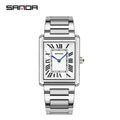 Silver Rectangular Couple's Watch - Roman Numerals, Waterproof