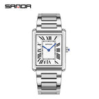 Silver Rectangular Couple's Watch - Roman Numerals, Waterproof