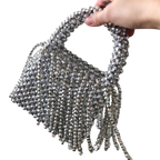 New acrylic tassel handbag women's diy handmade beaded woven bag bling silver beads evening bag