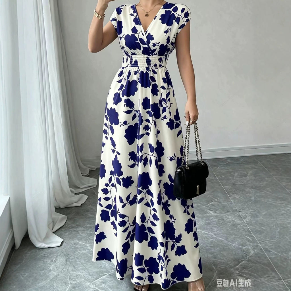 2026 New French V-neck Slim Waist Maxi Dress, Elegant and Stylish Dress (for European and American Cross-Border Amazon and AliExpress)