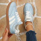 Women's Beige Flat Sneakers - Low-Top, Lace-Up