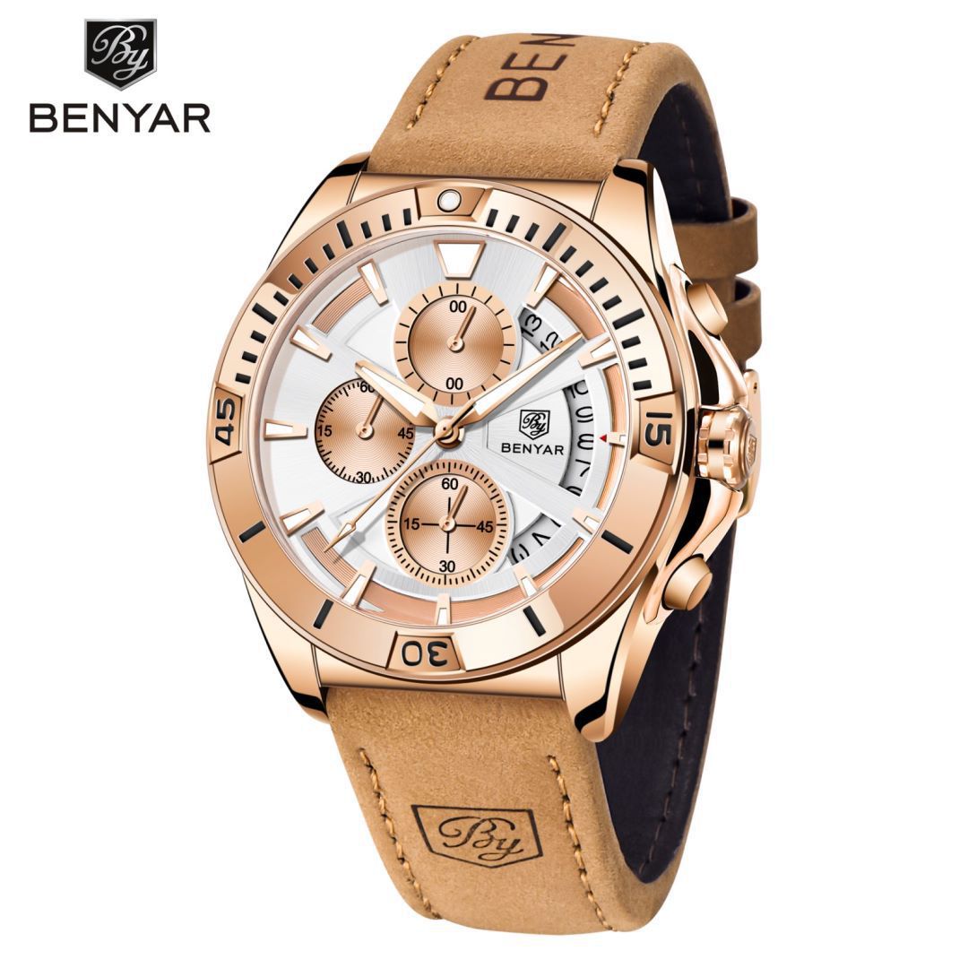 Men's Quartz Watch - Half-Fan Calendar, Folding Clasp