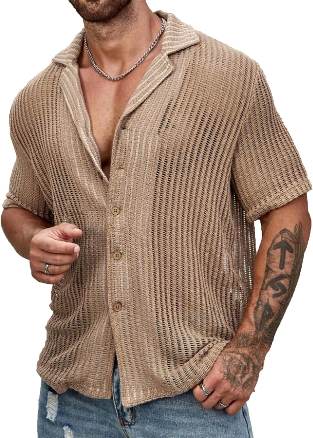 Men's White Knit Cardigan Shirt – Short Sleeve | Aladinae