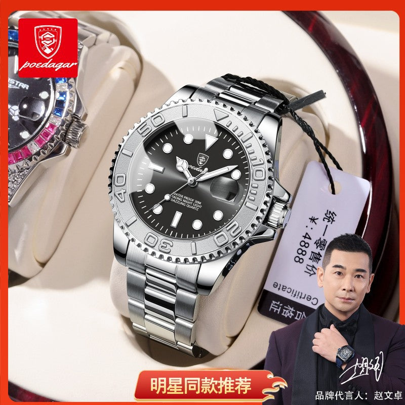 Men's Gray Quartz Watch - Waterproof, Steel Strap