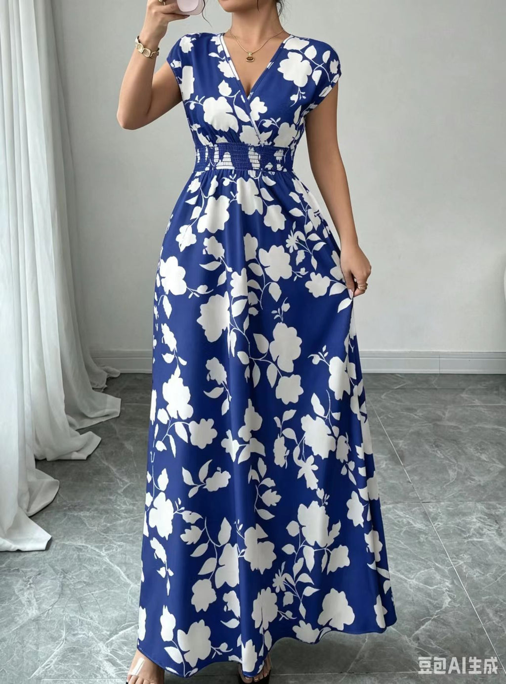 2026 New French V-neck Slim Waist Maxi Dress, Elegant and Stylish Dress (for European and American Cross-Border Amazon and AliExpress)