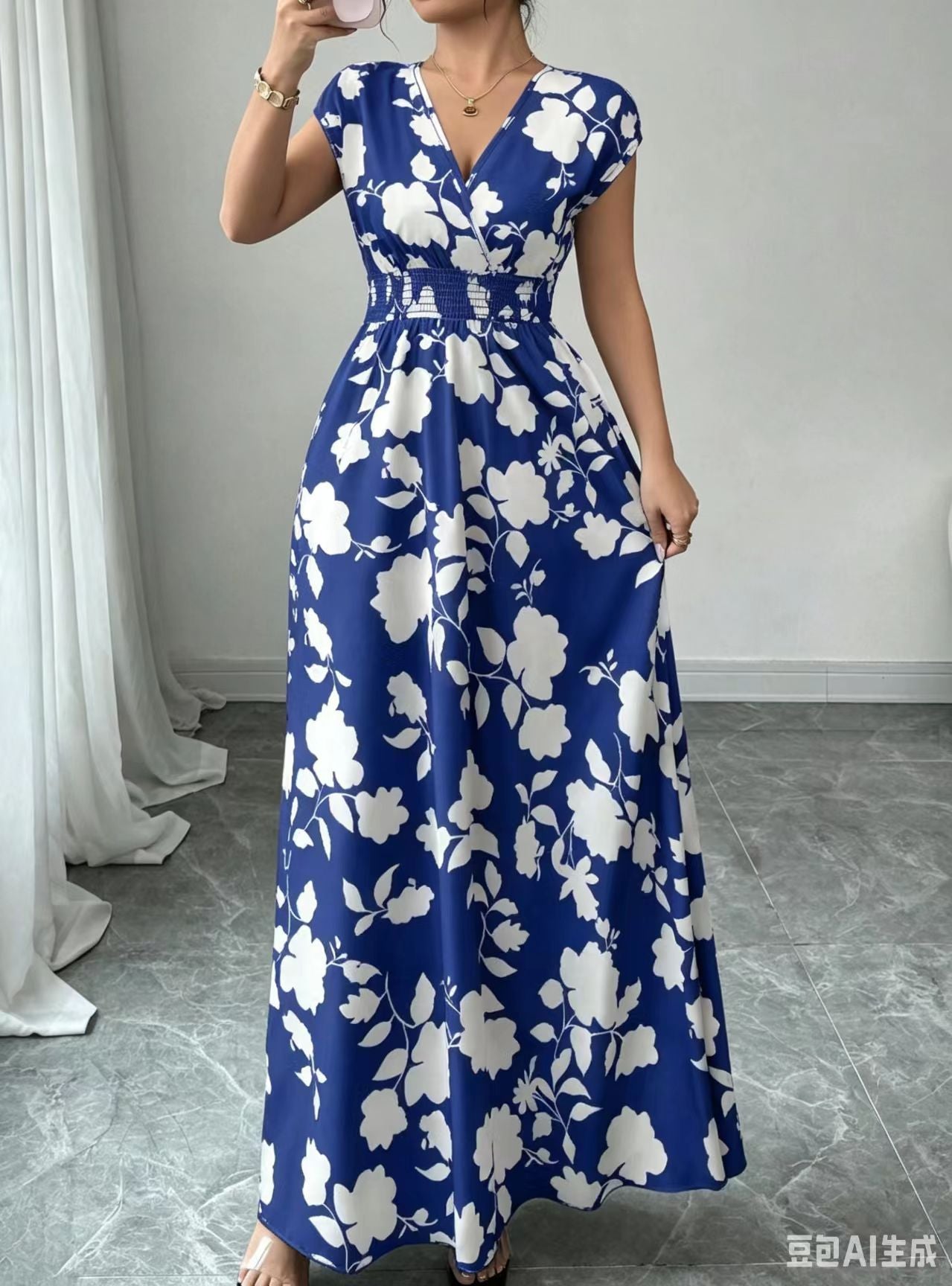 2026 New French V-neck Slim Waist Maxi Dress, Elegant and Stylish Dress (for European and American Cross-Border Amazon and AliExpress)
