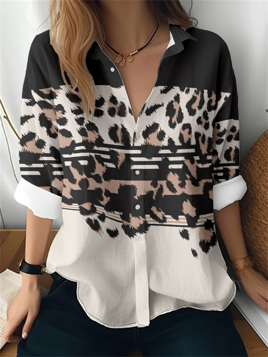 Cat cross-border Amazon European and American women's 3D printed floral pattern long-sleeved shirt women's fashion tops