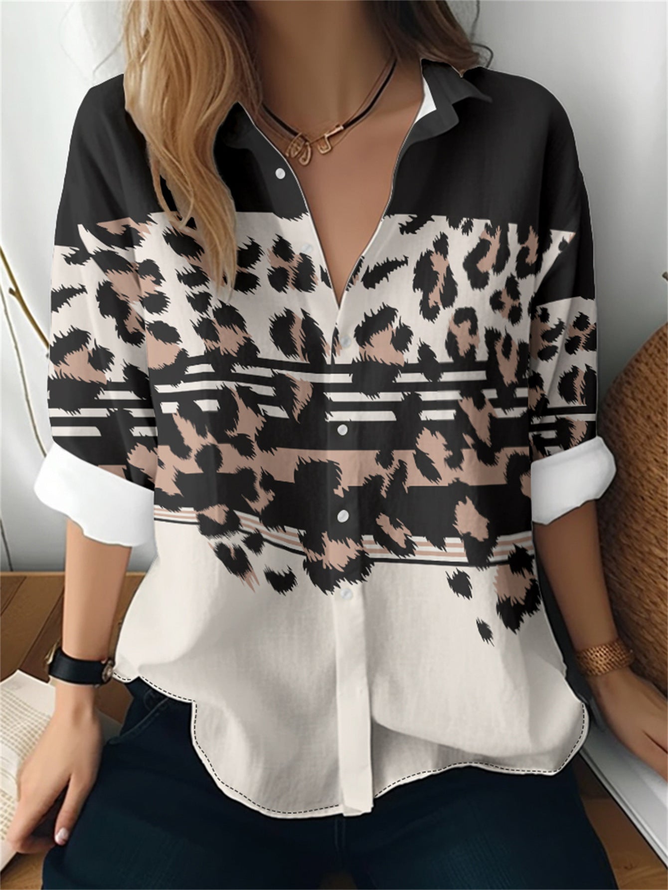 Cat cross-border Amazon European and American women's 3D printed floral pattern long-sleeved shirt women's fashion tops