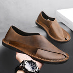 Men's Brown Slip-On Sandals – Round Toe | Aladinae