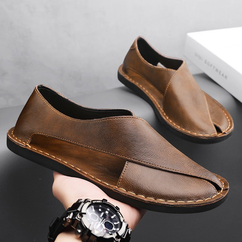 Men's Brown Slip-On Sandals – Round Toe | Aladinae