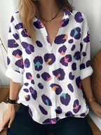 Cat cross-border Amazon European and American women's 3D printed floral pattern long-sleeved shirt women's fashion tops