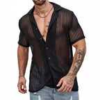 Men's White Knit Cardigan Shirt – Short Sleeve | Aladinae