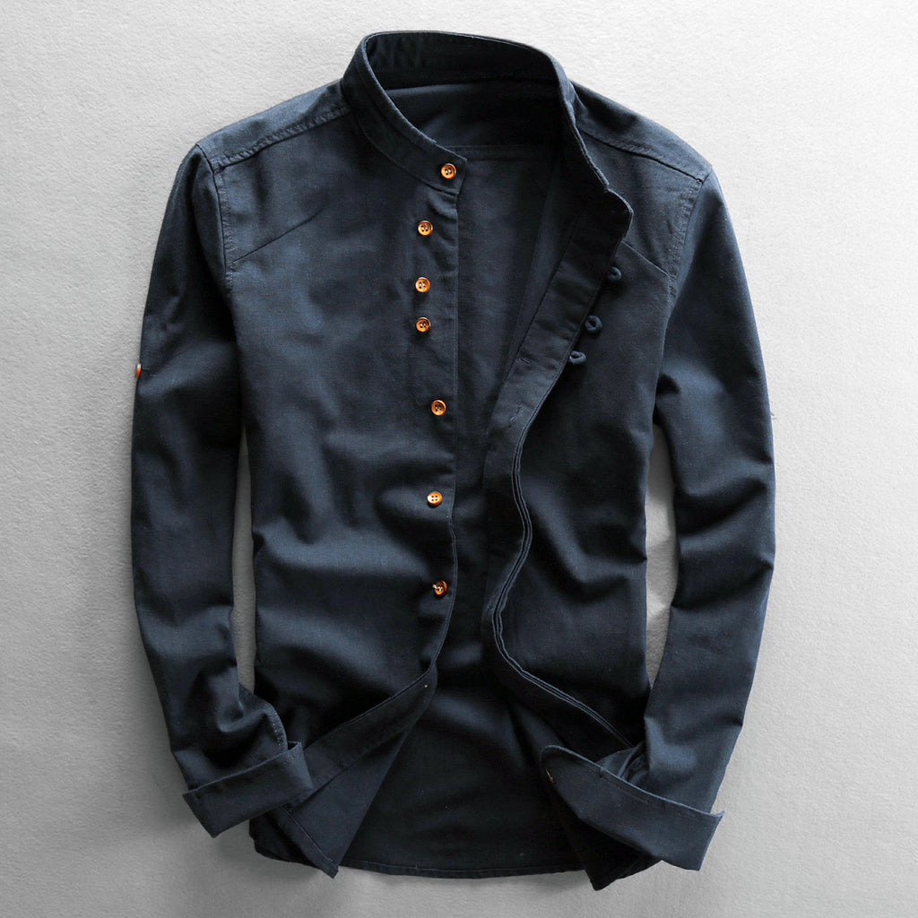 Men's Chinese Style Linen Stand Collar Shirt | Aladinae