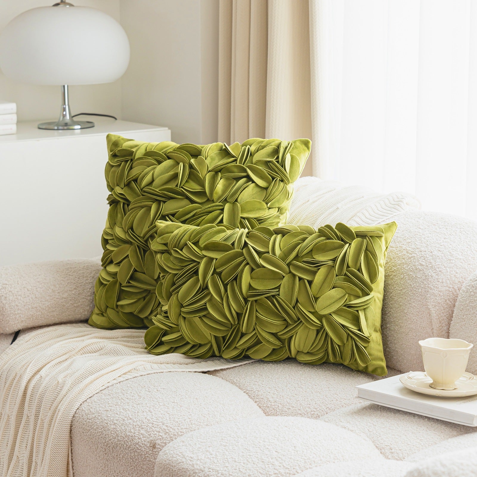 New minimalist luxury style handmade decorative pillowcase, solid color petal-patterned double-layered sofa cushion/bed backrest.