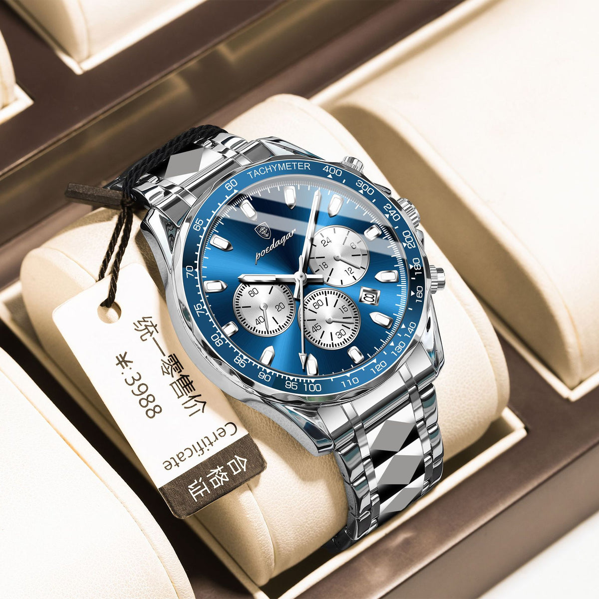 Men's Two-Tone Blue Quartz Watch - Waterproof, Steel Strap
