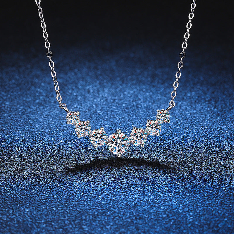 S925 sterling silver pendant for women, plated with Pt950, featuring a 1.7-carat D-color moissanite design inspired by the Seven Princesses necklace, in a traditional Chinese style.