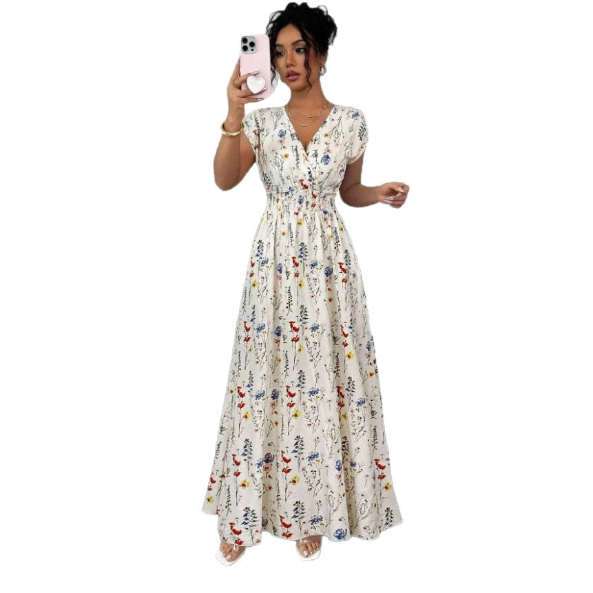 2026 New French V-neck Slim Waist Maxi Dress, Elegant and Stylish Dress (for European and American Cross-Border Amazon and AliExpress)