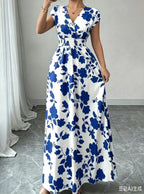 2026 New French V-neck Slim Waist Maxi Dress, Elegant and Stylish Dress (for European and American Cross-Border Amazon and AliExpress)