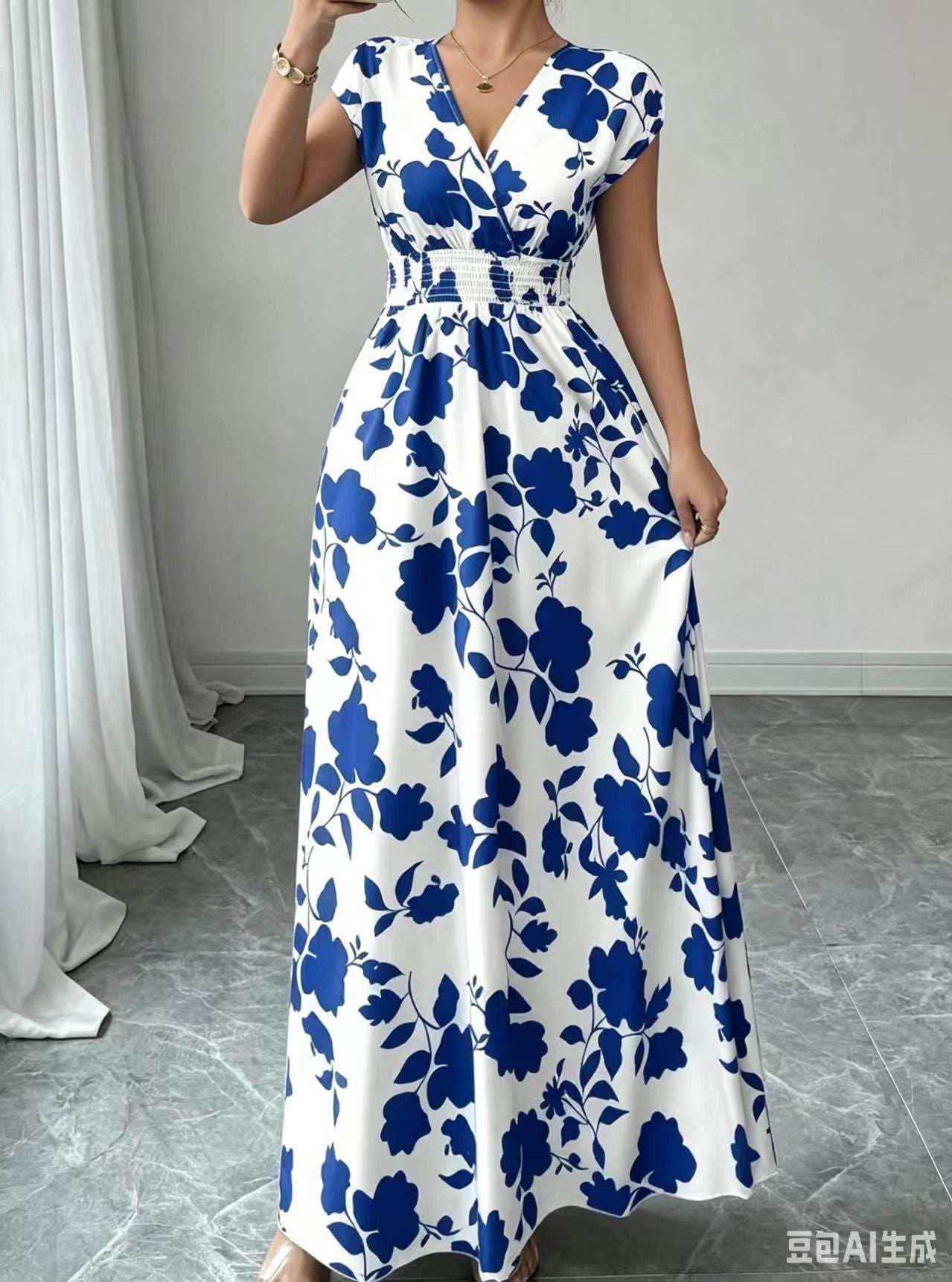 2026 New French V-neck Slim Waist Maxi Dress, Elegant and Stylish Dress (for European and American Cross-Border Amazon and AliExpress)