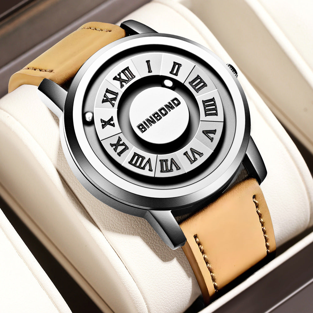 Men's Black Rotating Dial Watch - Steel Strap