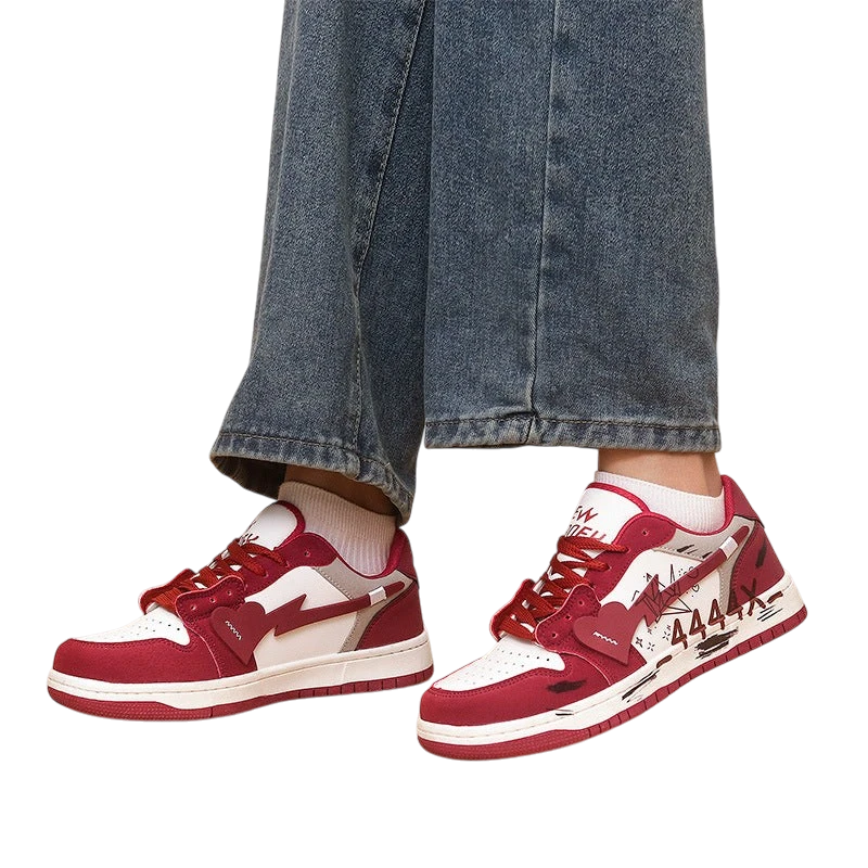 Unisex Retro Red Graffiti Print Sneakers | Aladinae