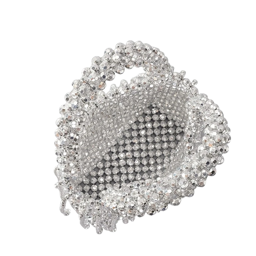 New acrylic tassel handbag women's diy handmade beaded woven bag bling silver beads evening bag
