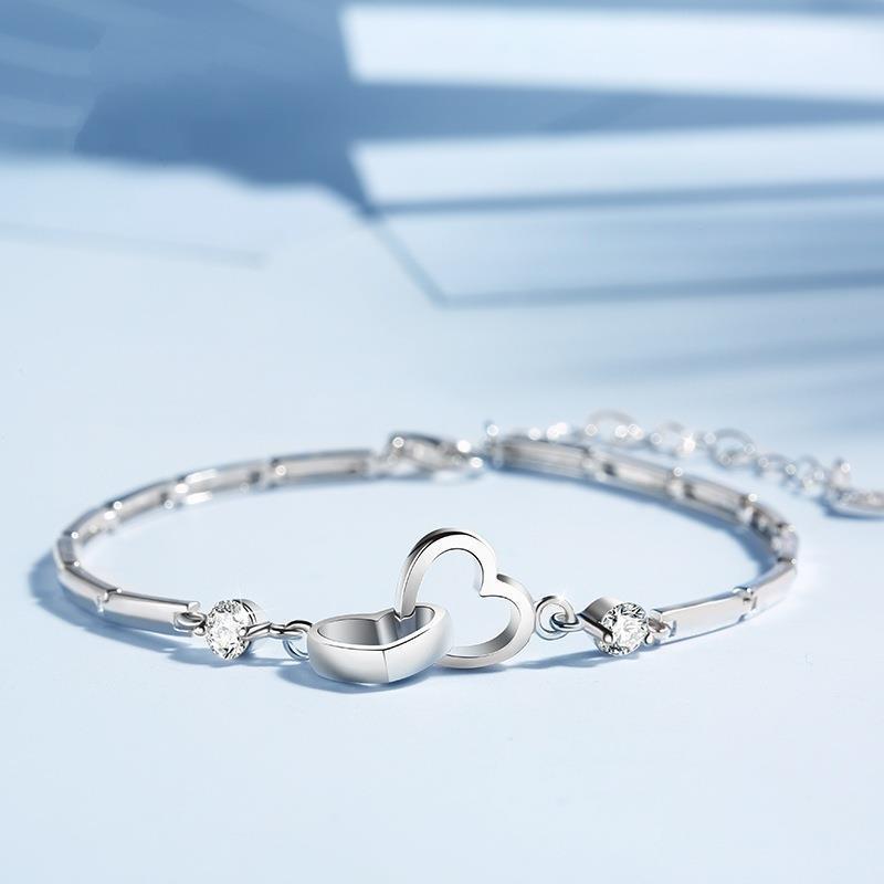 Japan and South Korea Simple and Sweet Personality Double Heart Bracelet Women's Heart-to-Heart Bracelet Jewelry Jewelry Heart-shaped Bracelet