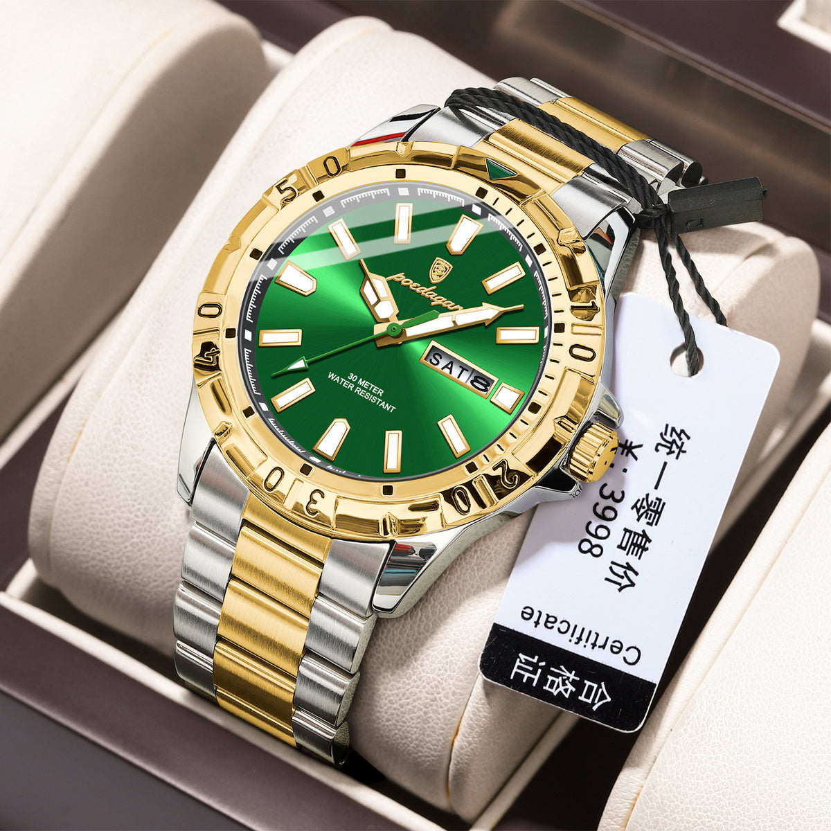 Men's Green Dual Calendar Quartz Watch - Waterproof
