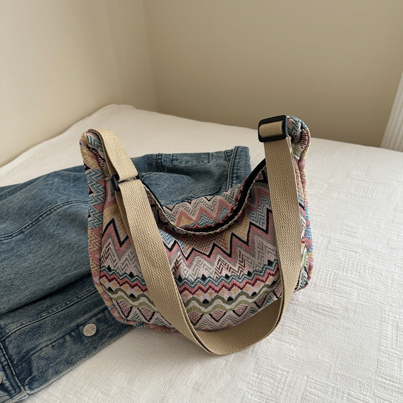 Crossbody bag for women 2024 spring and summer new large capacity canvas shoulder bag versatile college students commuting dumpling bag
