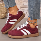 Women's Beige Flat Sneakers - Low-Top, Lace-Up