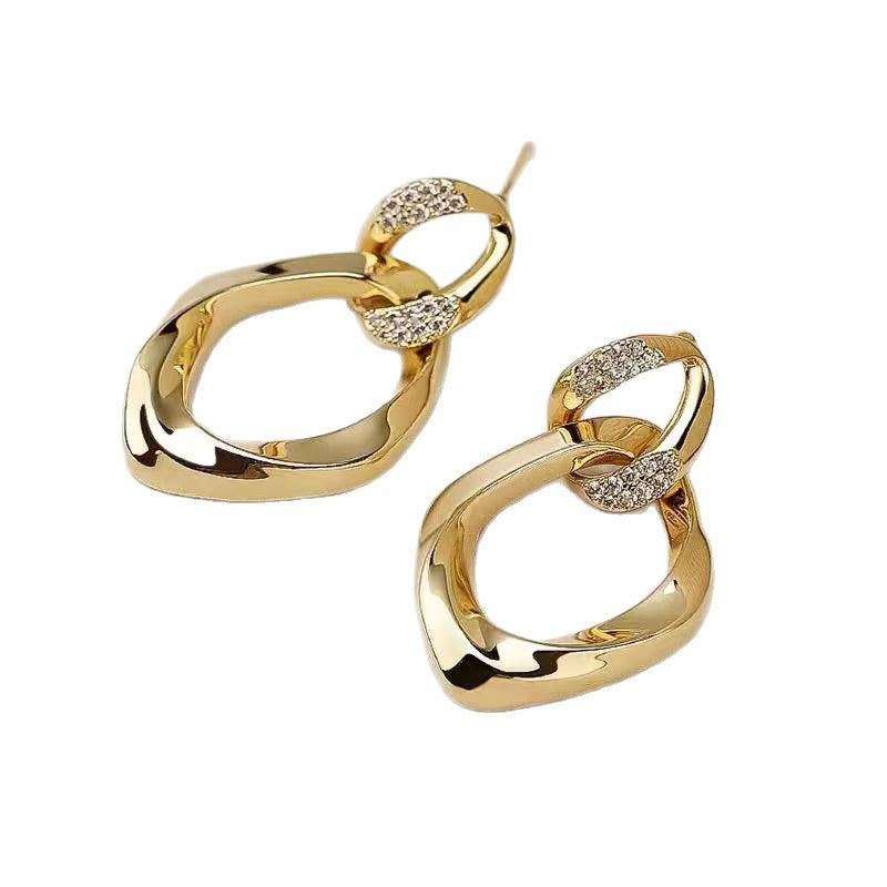 S925 sterling silver geometric zircon earrings new style all-match simple niche light luxury high-end temperament French earrings for women