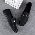 Men's Black Slip-On Leather Bean Shoes | Aladinae
