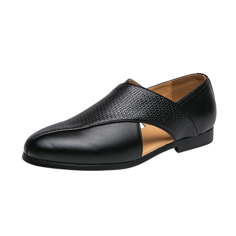 Men's Black PU Leather Slip-On Sandals – British Style | Aladinae