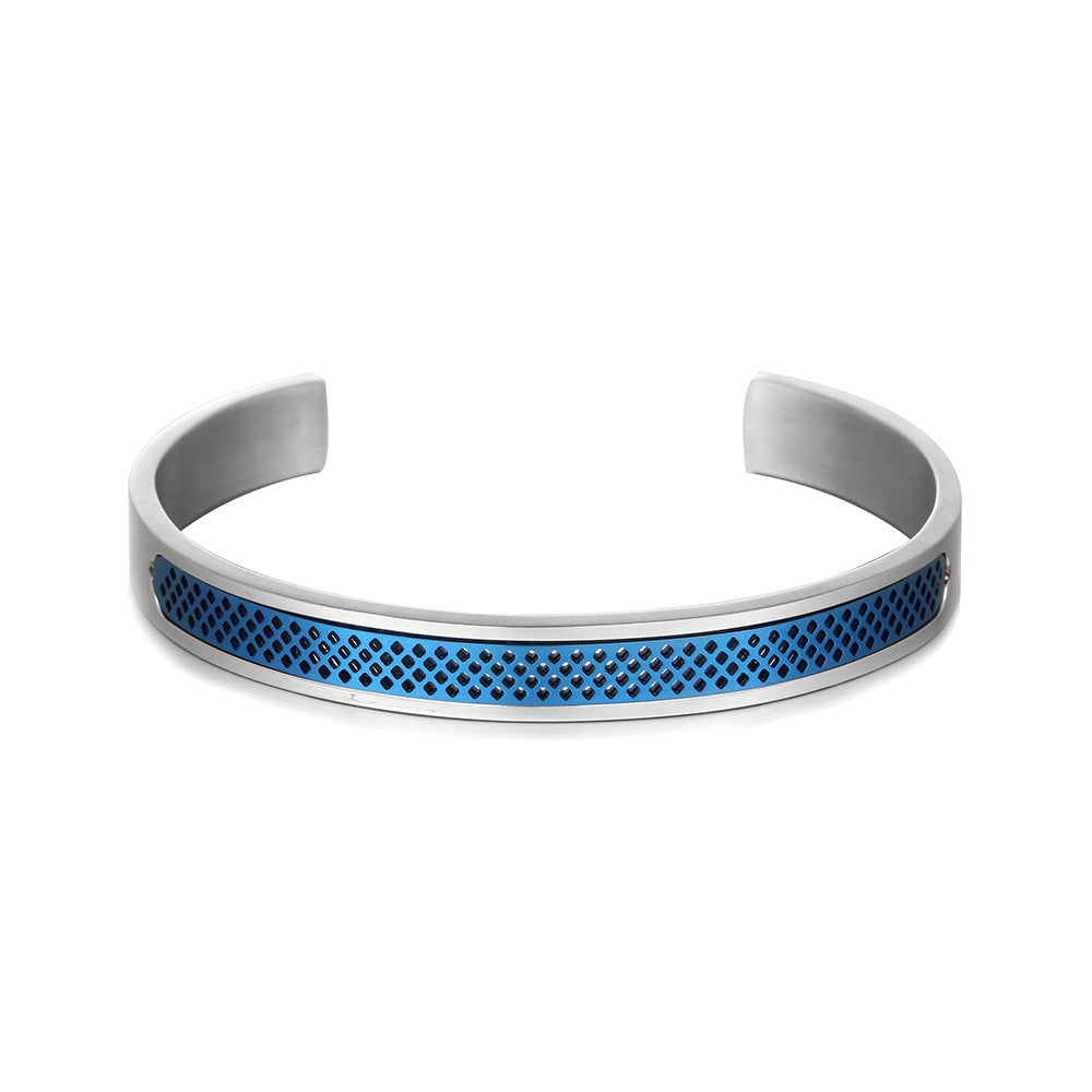 European and American punk style hollow mesh stainless steel open bracelet men's retro stainless steel bracelet bracelet wholesale
