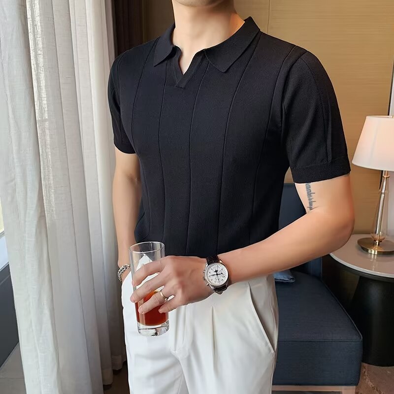 Men's Slim Fit Business Polo Knit Shirt | Aladinae
