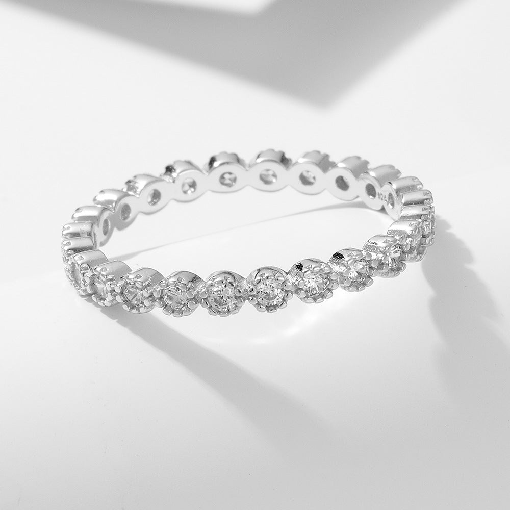 European and American ins simple micro-paved zircon stacked versatile ring s925 sterling silver geometric round full diamond ring bracelet